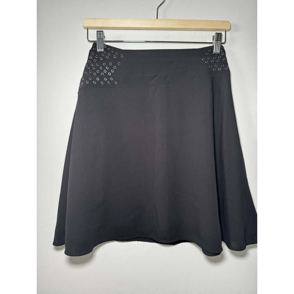 The Kooples Glossy Crepe & Eyelets Semi-Circle Mini Skirt Black XS‎  Gorpcore
